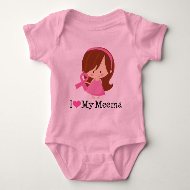 I Love My Meema Breast Cancer Ribbon Baby Bodysuit (Front)