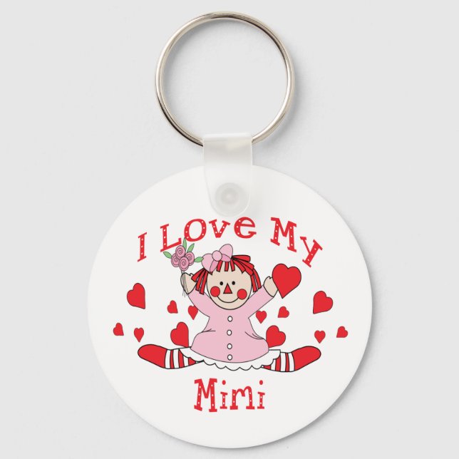 I love My Mimi Rag Doll & Hearts Key Ring (Front)