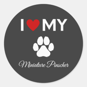 I love my Miniature Pinscher dog custom text Classic Round Sticker