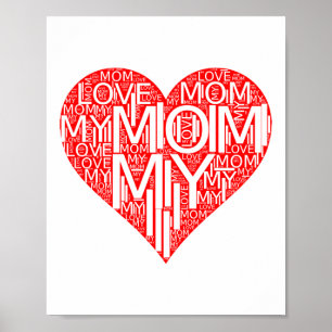 I Love My Mom Red Heart Mom Daughter and Son Poster