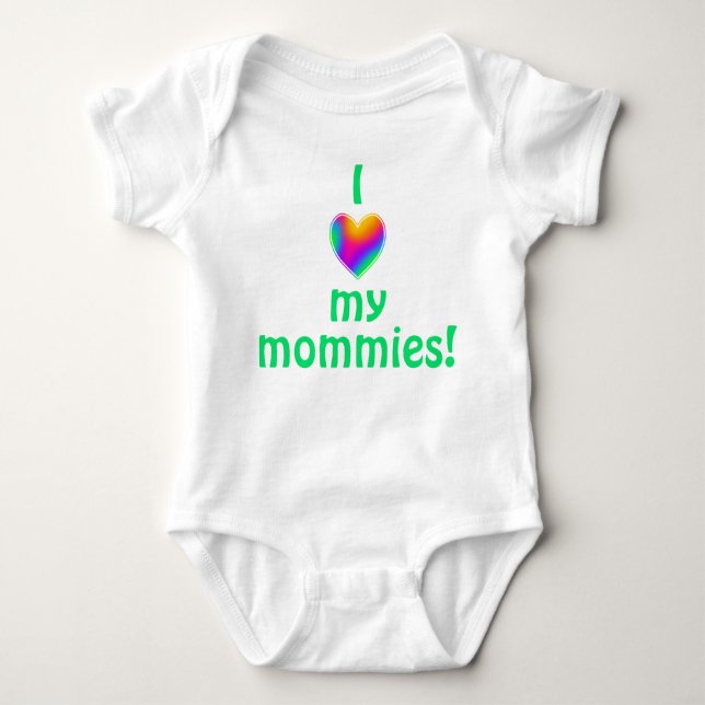 I Love My Mommies Rainbow Heart Baby Bodysuit (Front)