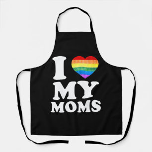 I Love My Moms Rainbow Heart Gay Pride Lgbt Flag Apron