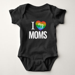 I Love My Moms   Rainbow Heart Pride Month Baby Bodysuit