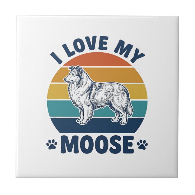 I Love My Moose Dog Retro Engraving Design_1 Ceramic Tile (Front)
