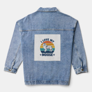 I Love My Moose Dog Retro Engraving Design_1 Denim Jacket