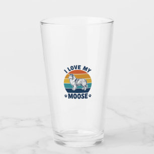 I Love My Moose Dog Retro Engraving Design_1 Glass