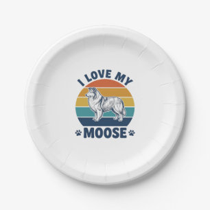 I Love My Moose Dog Retro Engraving Design_1 Paper Plate