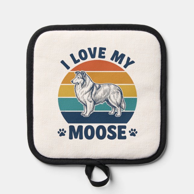 I Love My Moose Dog Retro Engraving Design_1 Pot Holder (Front)