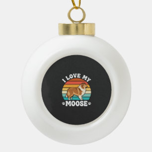 I Love My Moose Retro Collie Dog Ceramic Ball Christmas Ornament