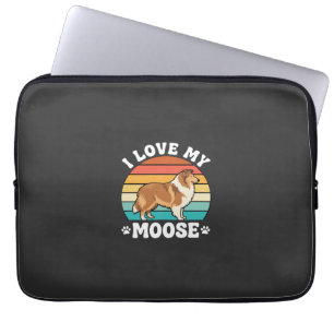 I Love My Moose Retro Collie Dog Laptop Sleeve