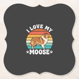 I Love My Moose Retro Collie Dog Paper Coaster