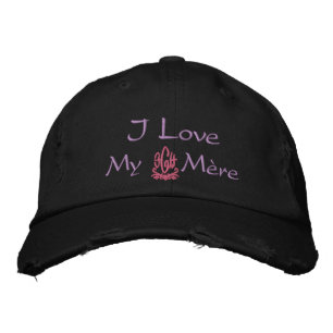 I Love My Mother In French Black Embroidered Hat