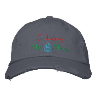 I Love My Mother In French Blue Embroidered Hat