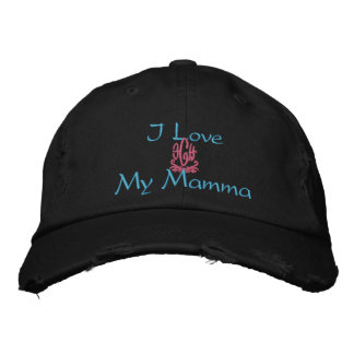 I Love My Mother In Italian Black Embroidered Hat