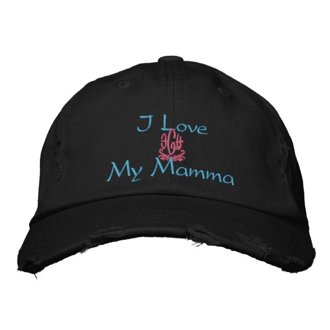 I Love My Mother In Italian Black Embroidered Hat (Front)
