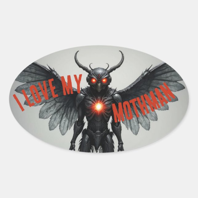 I Love My Mothman  Oval Sticker (Front)