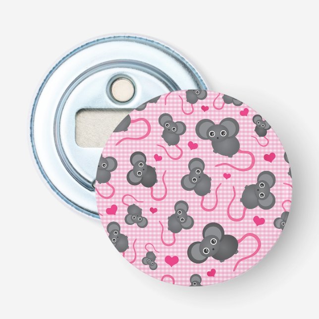 I love my mouse pattern in pink bottle opener (Front)
