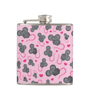 I love my mouse pattern in pink hip flask