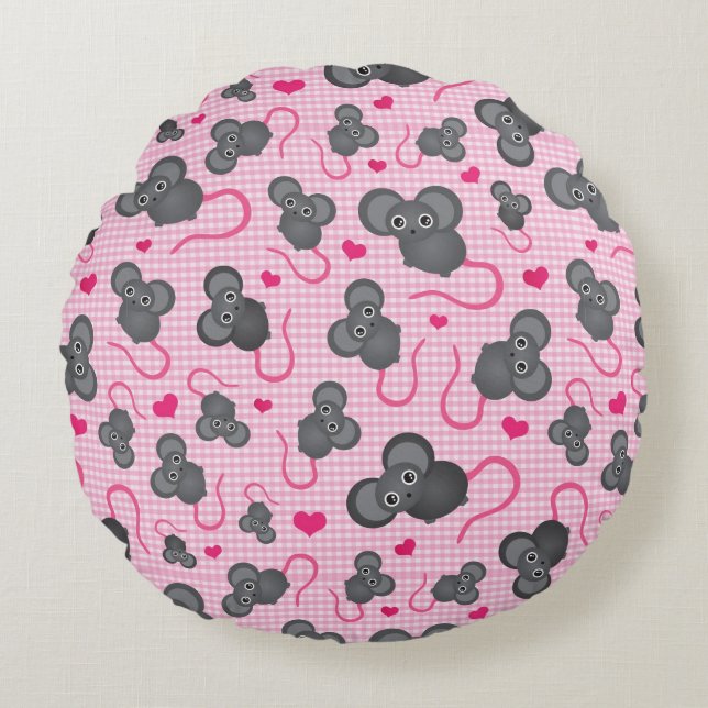 I love my mouse pattern in pink round cushion (Front)