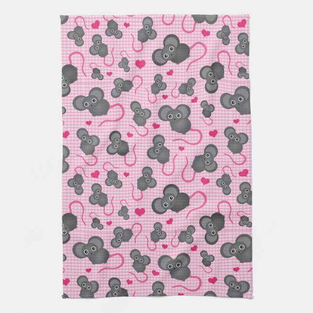 I love my mouse pattern in pink tea towel (Vertical)