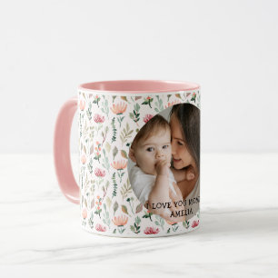 I Love my Mum Greenery Floral Mother Baby Photo  Mug
