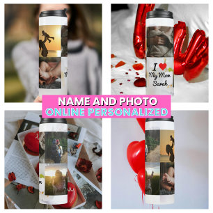 I Love My Mum Photo Collage White Flowers Thermal Tumbler