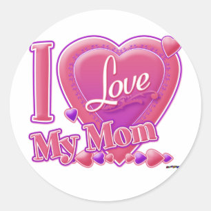 I Love My Mum pink/purple - heart Classic Round Sticker