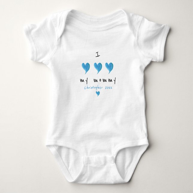 I Love My Mummy Blue Heart Custom Baby Bodysuit (Front)