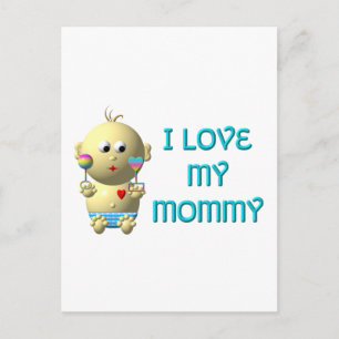 I love my mummy Bouncing Baby with Heart & Rattles Postcard