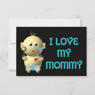 I love my mummy Bouncing Baby with Heart & Rattles RSVP Card