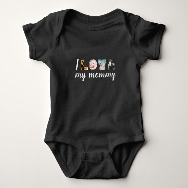 I love my mummy custom photo letters black baby bodysuit (Front)