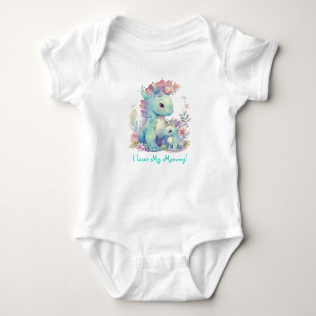 I Love My Mummy!  Dinosaurs with Flowers Baby Bodysuit (Front)