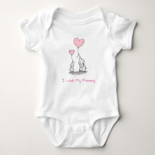 I Love My Mummy! Elephants and Pink Balloons Baby Bodysuit