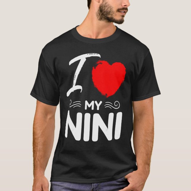 I Love My Nini Cute Mother Grandma Matching Family T-Shirt (Front)