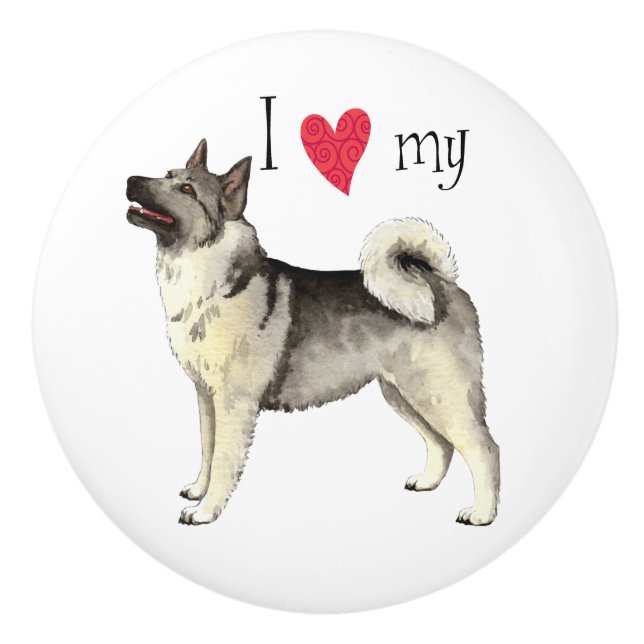 I Love my Norwegian Elkhound Ceramic Knob (Front)