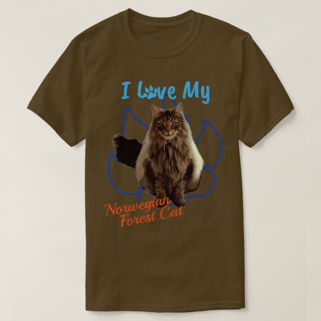 I Love My Norwegian Forest Cat Cat Lover Paw Print T-Shirt (Design Front)