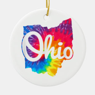 I Love My Ohio Home Script Tie Dye Ohio Ceramic Ornament