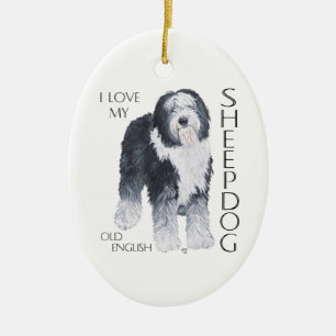 I Love My Old English Sheepdog Ceramic Ornament