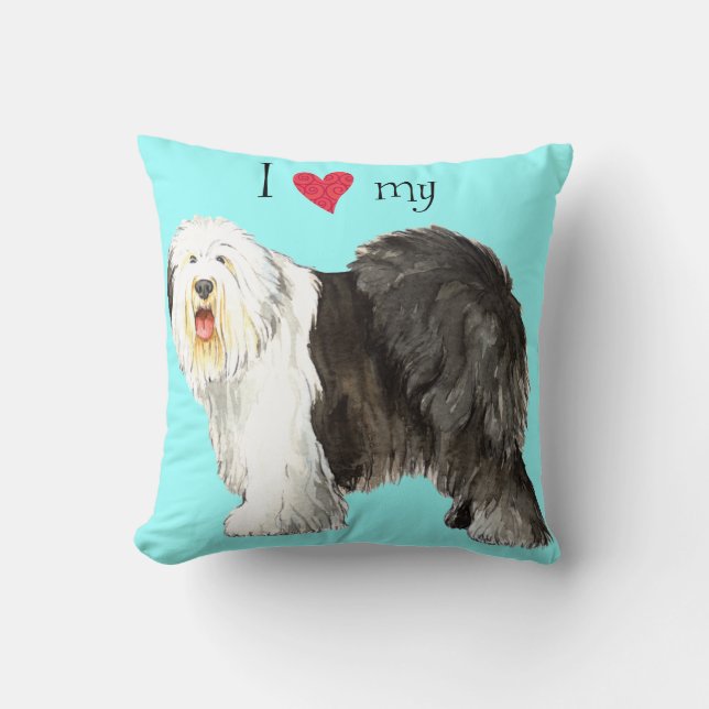 I Love my Old English Sheepdog Cushion (Front)