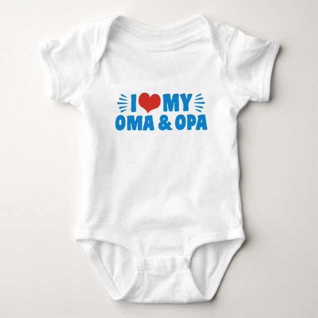 I Love My Oma And Opa Pacifier Baby Bodysuit (Front)