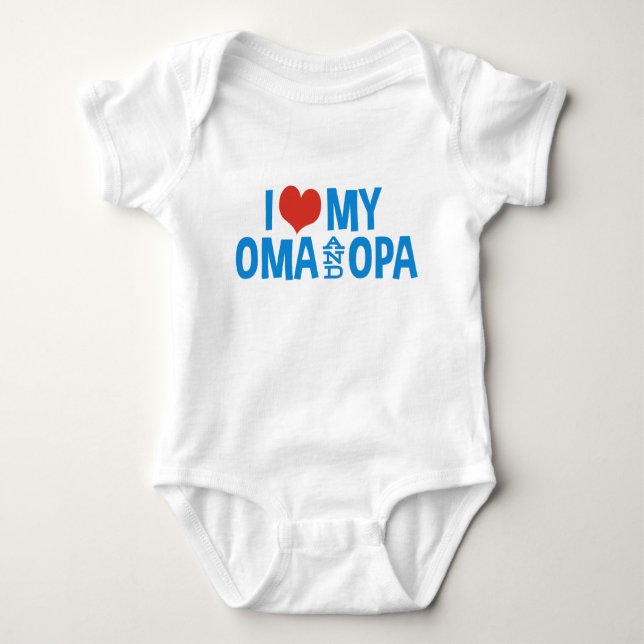 I Love My Oma And Opa Pacifier Baby Bodysuit (Front)