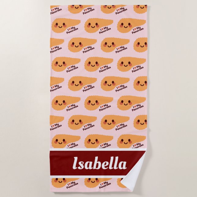 I Love My Pancreas – Cute Smiling Pancreas Beach Towel (Front)