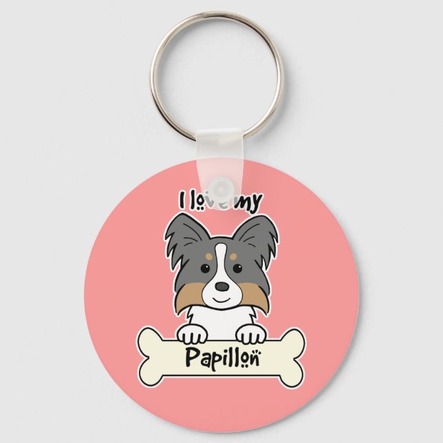 I Love My Papillon Key Ring (Front)