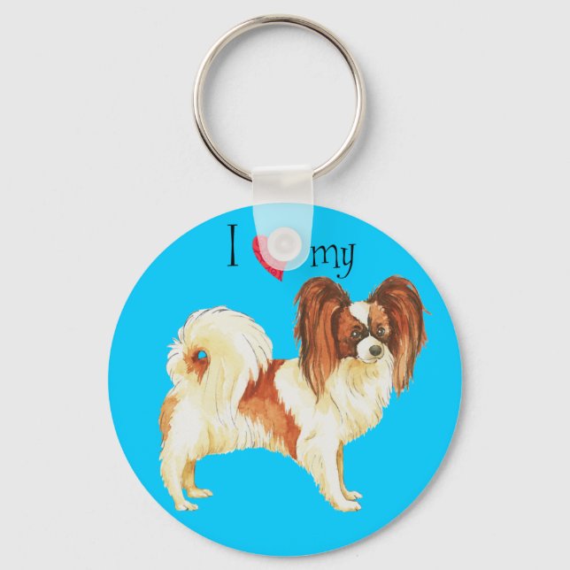 I Love my Papillon Key Ring (Front)