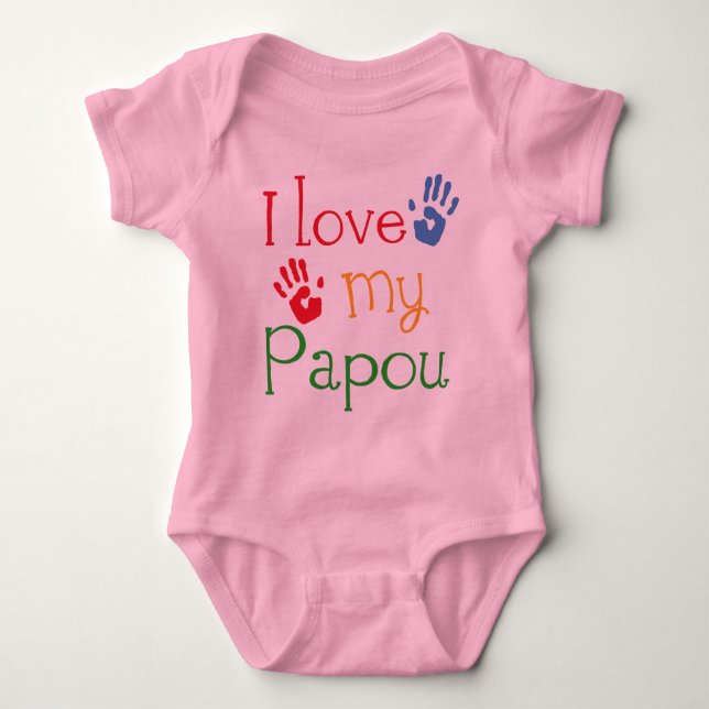I Love My Papou (Handprints) Baby Bodysuit (Front)