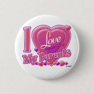 I Love My Parents pink/purple - heart 6 Cm Round Badge