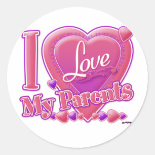 I Love My Parents pink/purple - heart Classic Round Sticker