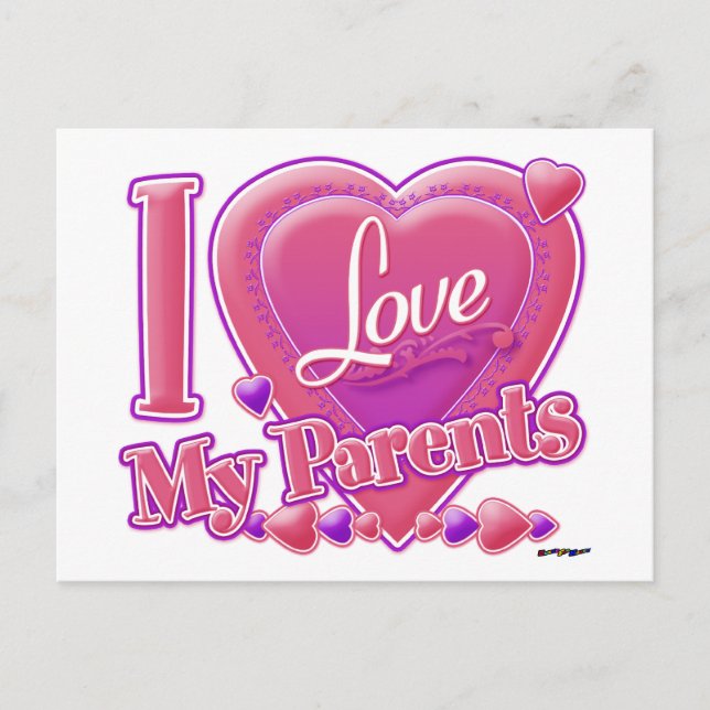 I Love My Parents pink/purple - heart Postcard (Front)