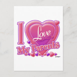 I Love My Parents pink/purple - heart Postcard