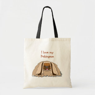 I Love My Pekingese Cartoon Pekingese Dog Tote Bag